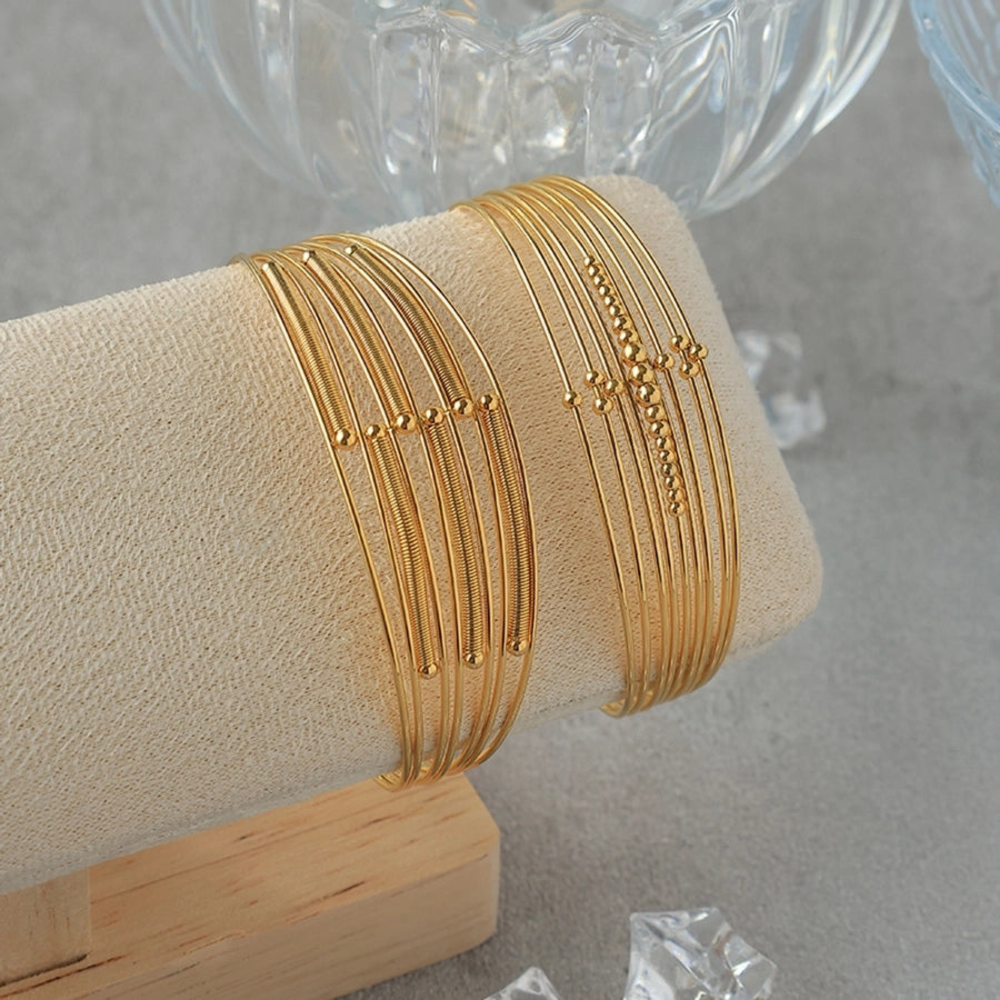 Golden Rows Bangle Bracelet [304 Stainless Steel,14K Gold Plated]