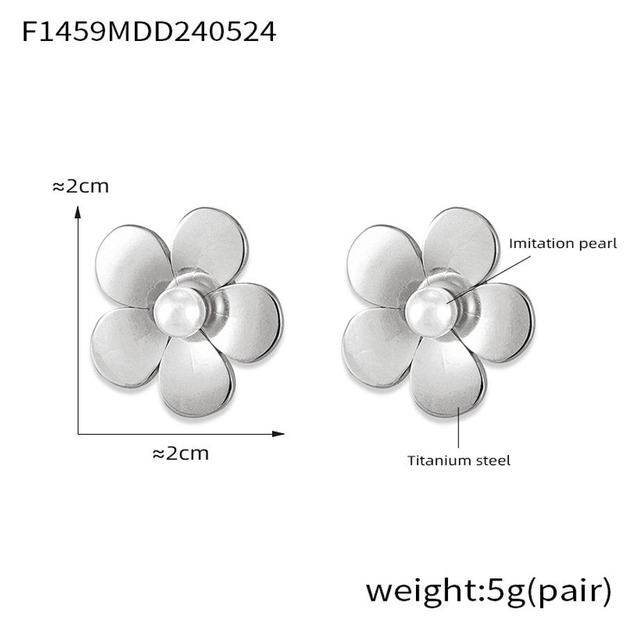 Boucles d'oreilles de perles artificielles de fleurs rondes [304 en acier inoxydable, 18 carats plaquées à l'or]