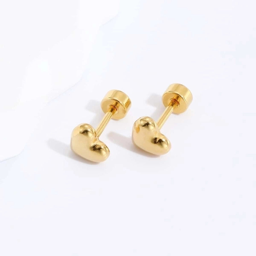 Small Colored Heart Stud Earrings [201 Stainless Steel, 18K Gold Plated]