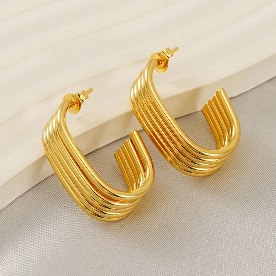 Striped Hoop Earrings [304 Stainless Steel,18K Gold Plated]