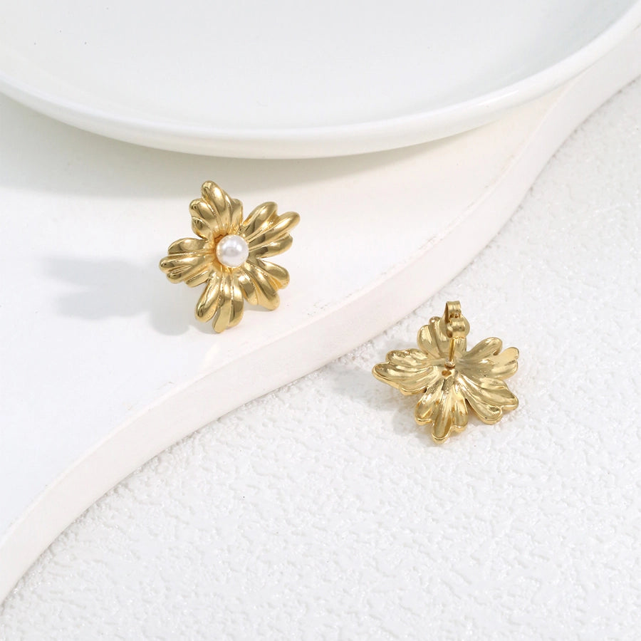 Flower Earrings [304 Stainless Steel,18K Gold Plated]