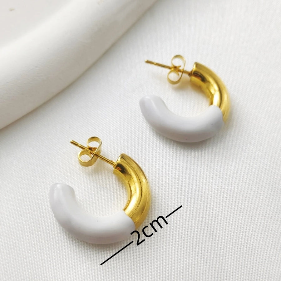 Half Colored Hoop Earrings [304 Stainless Steel,18K Gold Plated]