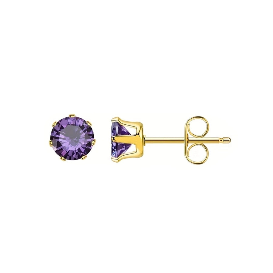 Round Colored Rhinestone Stud Earrings [304 Stainless Steel,18K Gold Plated]