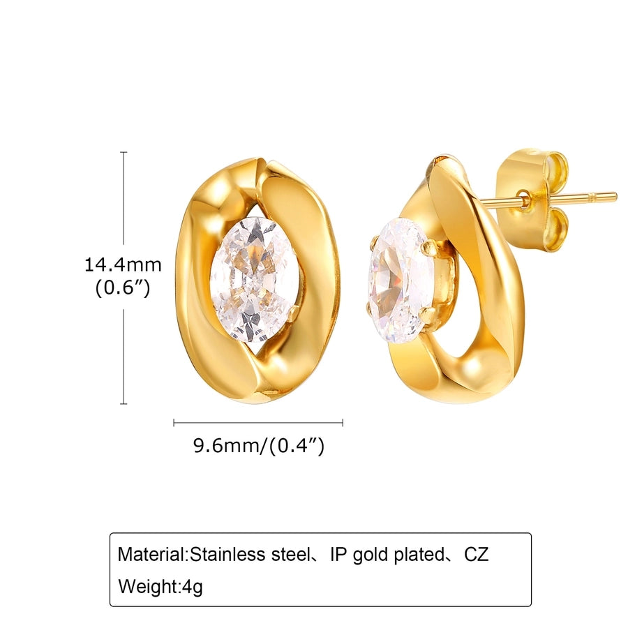 Owalny cyrkon 1EARRINGS [201 Stal nierdzewna, 18 -karatowy złoto.