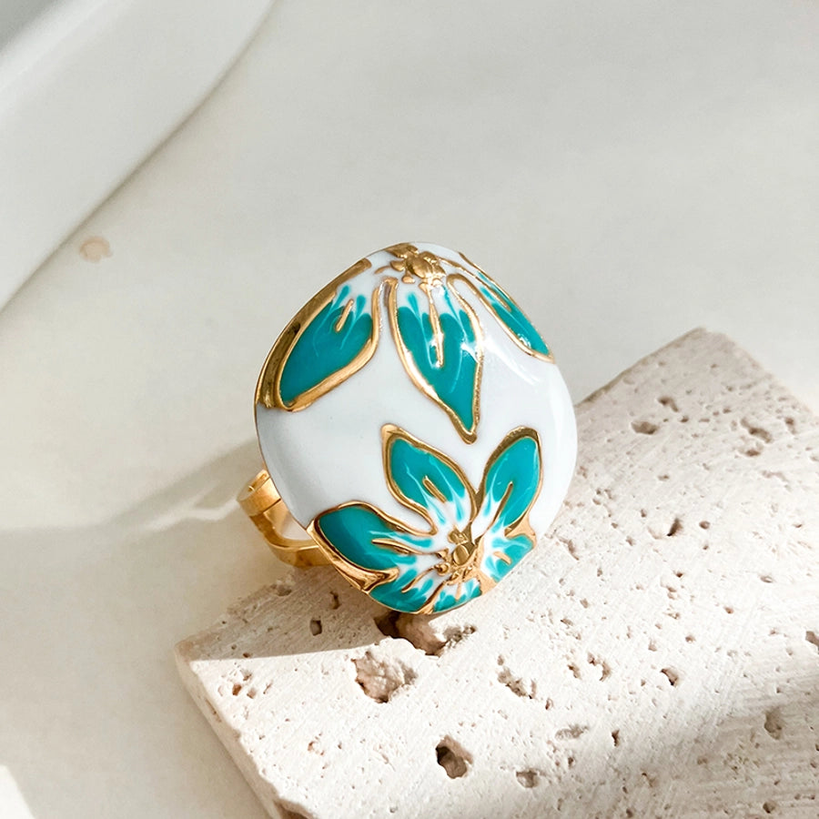 Vintage Flower Enamel Ring [Stainless Steel]