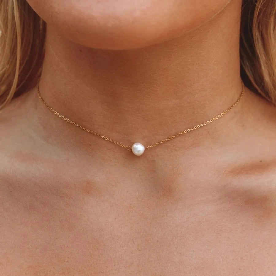 Collar de perlas de agua dulce [304 acero inoxidable, 18k de oro chapado]