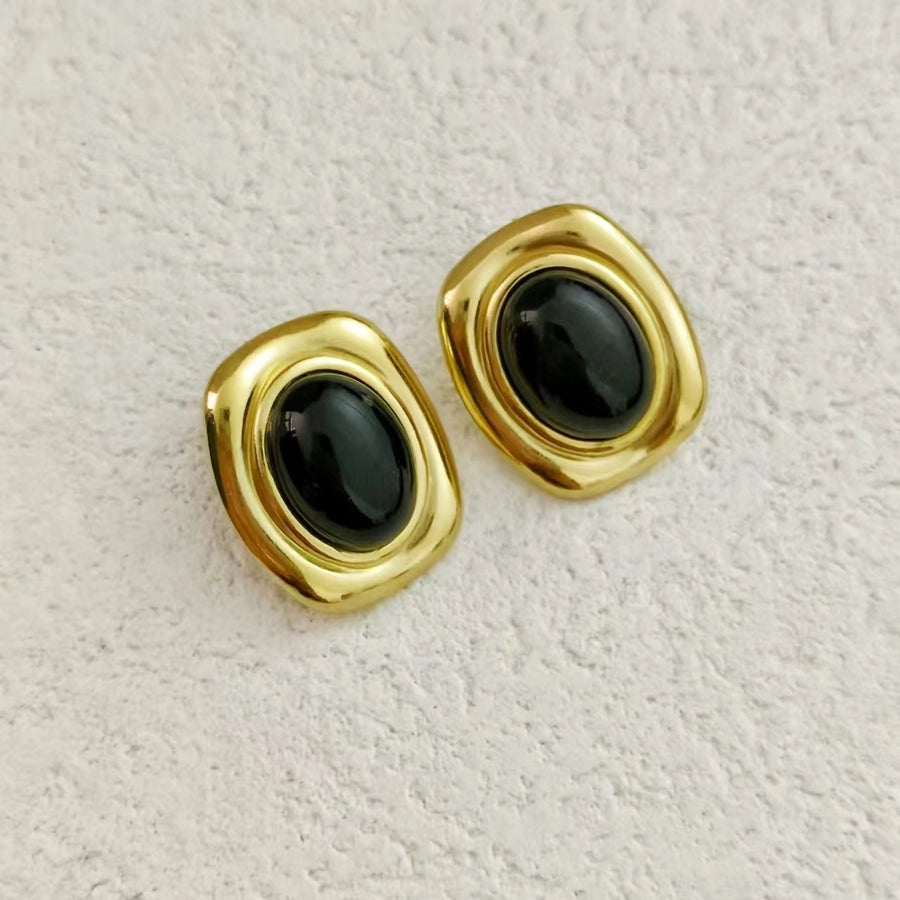 Rectangle Acrylic Natural Stone Tiger Eye Earrings [304 Stainless Steel, 18K Gold Plated]