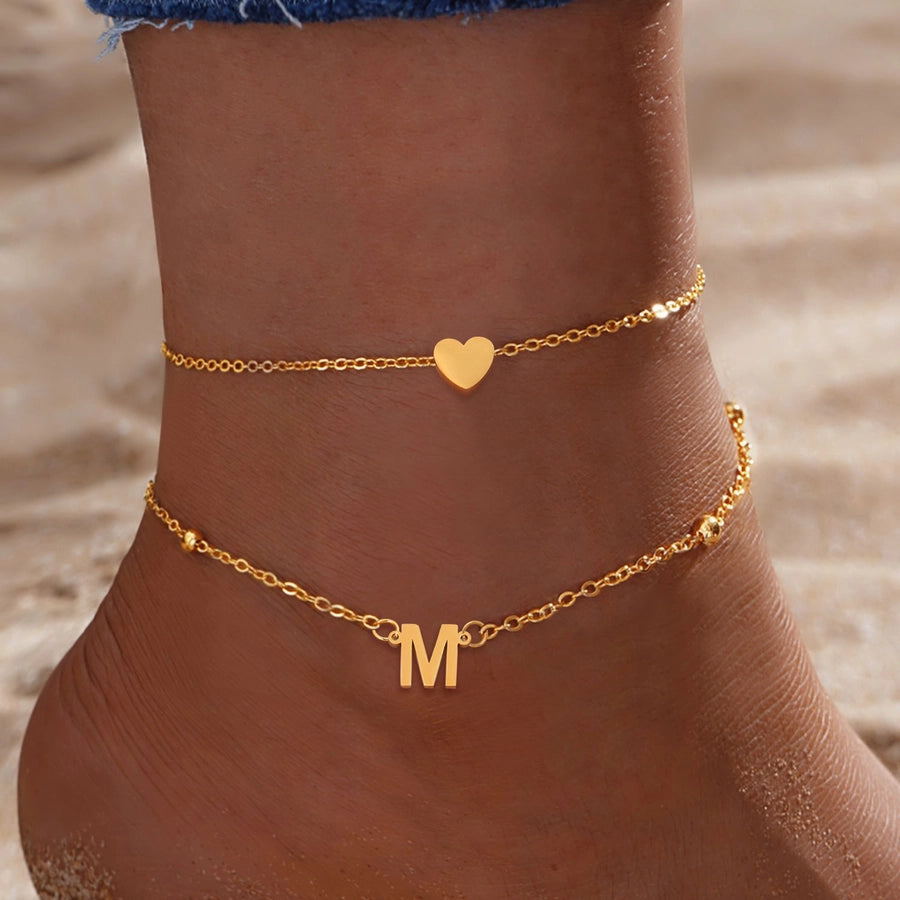 Letter Heart Shape Anklet [201,304 Stainless Steel]