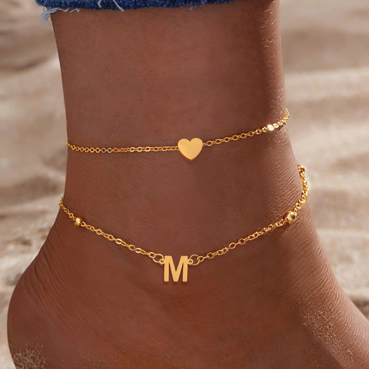 Letter Heart Shape Anklet [201.304 in acciaio inossidabile]