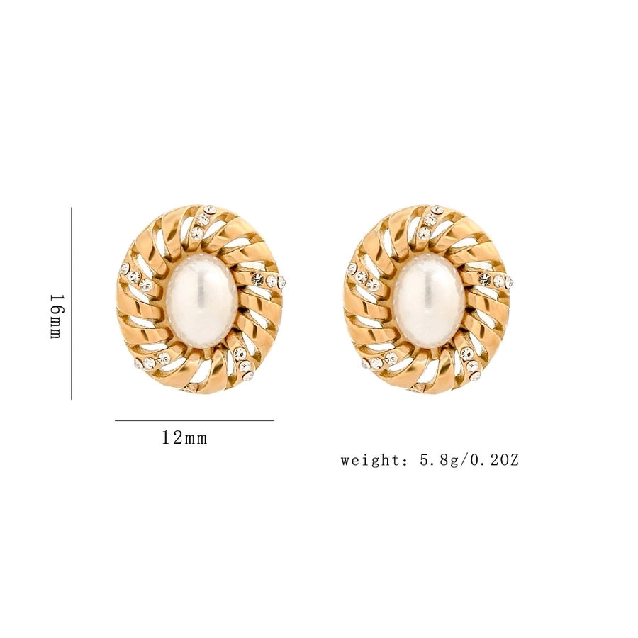 Oval Artificial Pearls Earrings [304 Stainless Steel,18K Gold Plated]