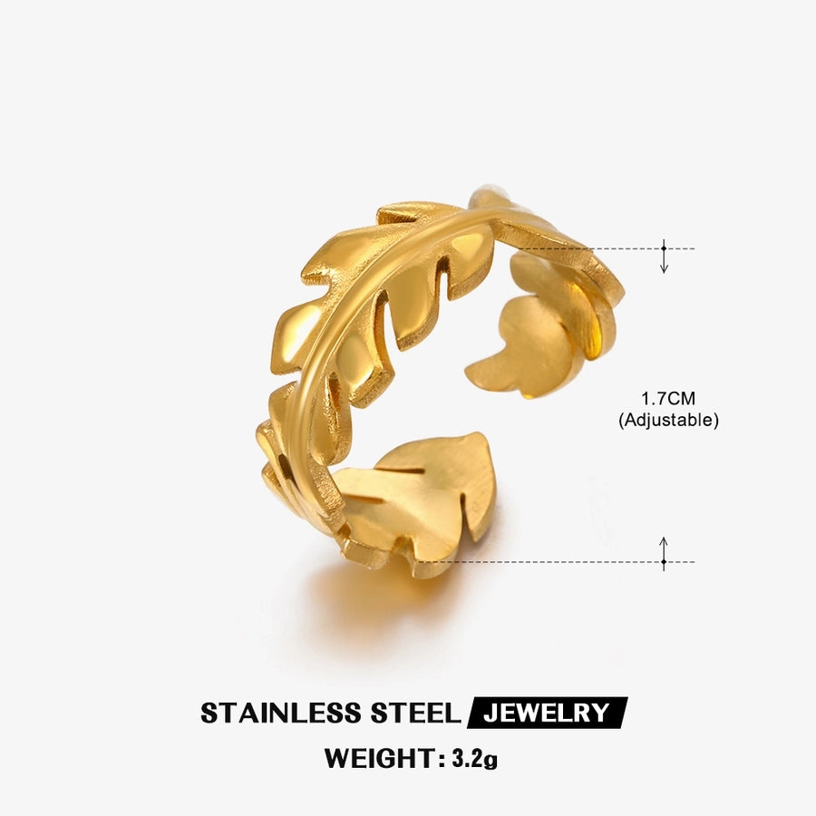 Leaf Open Ring [304 Stainless Steel 18K Gold Plated]