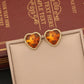 Heart Shape Inlay Gem 18K Earrings [304 Stainless Steel,18K Gold Plated]