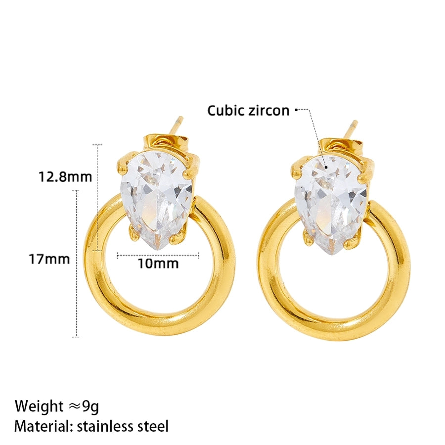 Hollow Round Zircon 16K Earrings [304 Stainless Steel,16K Gold Plated]