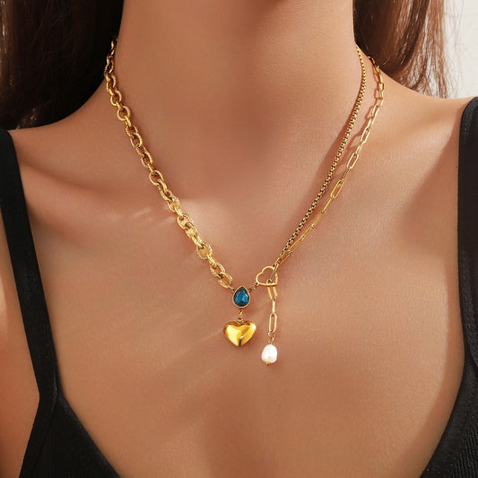 Collier de coeur des gouttelettes à eau [304 en acier inoxydable, 18 carats en or]