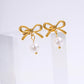 Bow Knot Pearl Drop Earrings [304 Stainless Steel]