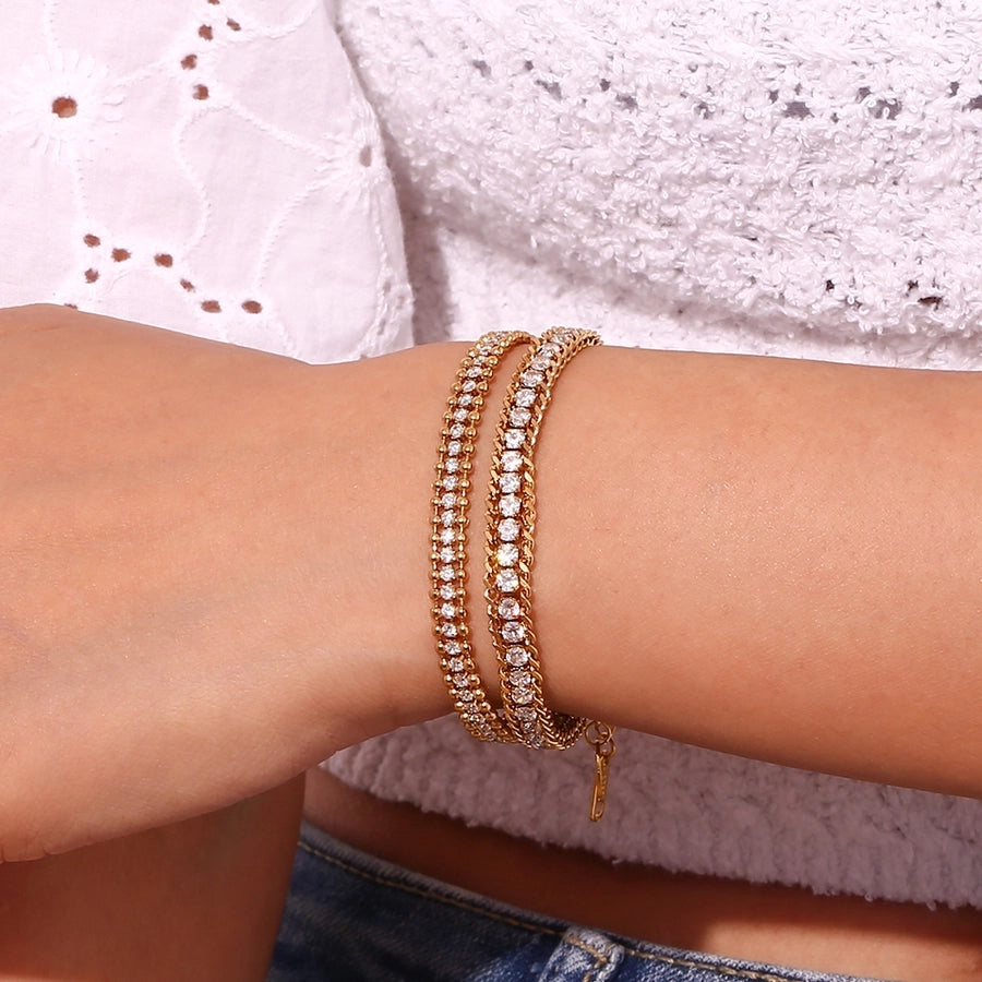 Rhinestones Bracelets [304 Stainless Steel,18K Gold Plated]