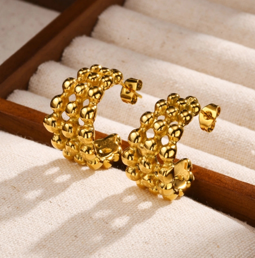 Round Ball Hoop Earrings [304 Stainless Steel,18K Gold Plated]