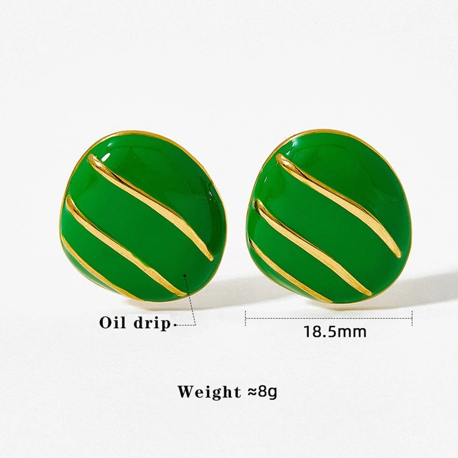 Round Enamel Ear Studs [304 Stainless Steel,16K Gold Plated]