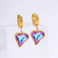 Purple Stone Butterfly Heart Flower Earrings [304 Stainless Steel]