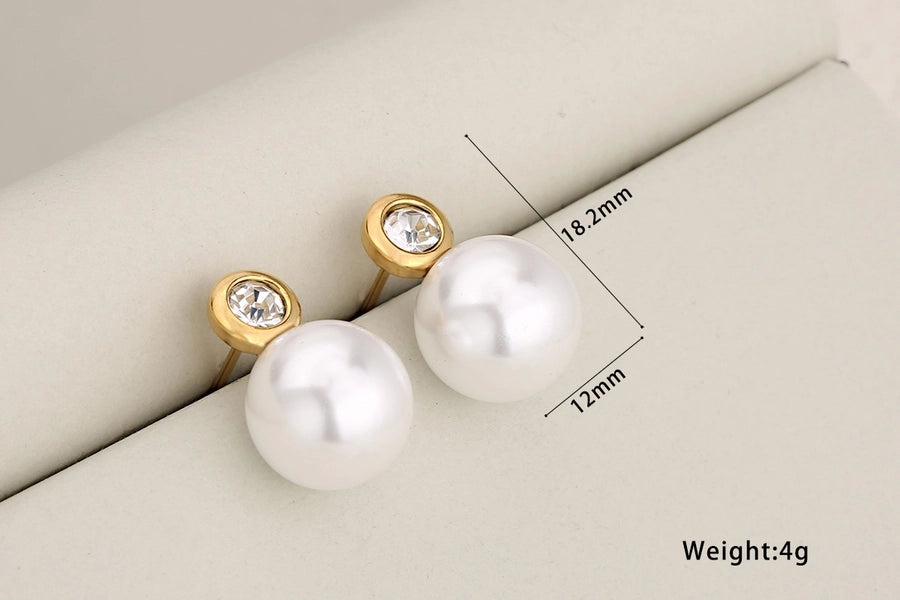 Round Pearl Stud Earrings Set [304 Stainless Steel]