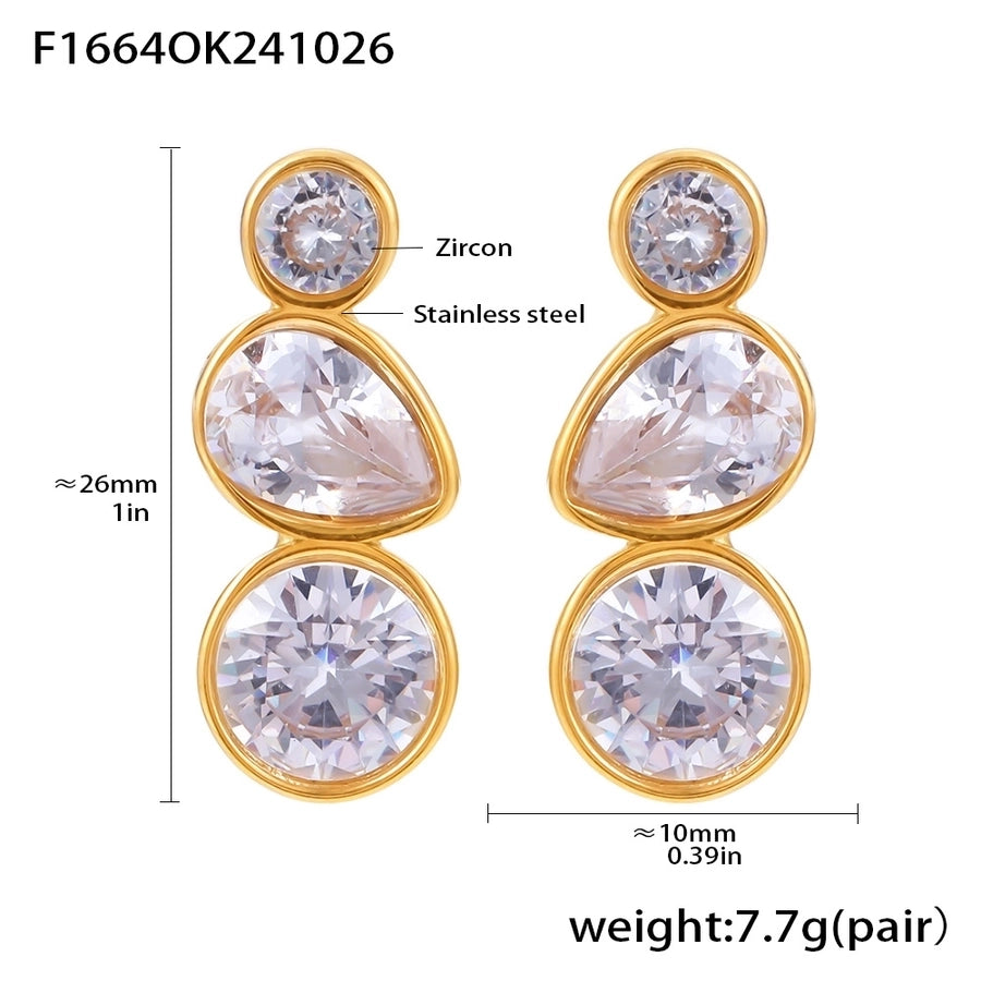 Luxurious Water Droplets Zircon Drop Earrings [304 Stainless Steel,18K Gold Plated]