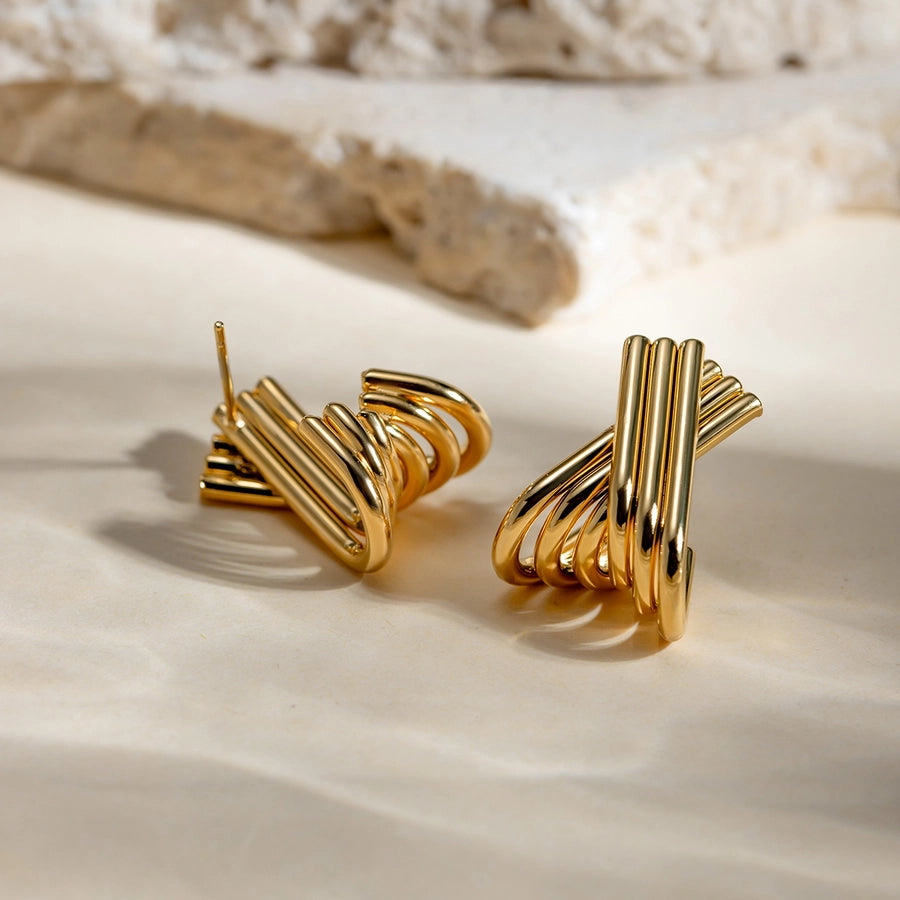 Crossed Lines Earrings [304 Stainless Steel,18K Gold Plated]