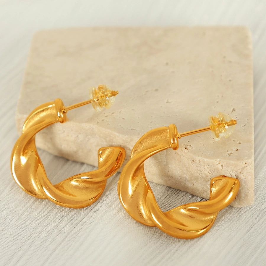 C Shape Twist Earrings [304 Stainless Steel,18K Gold Plated]