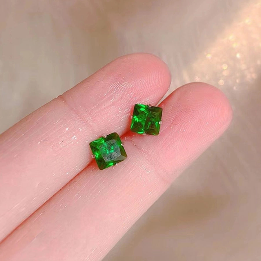 Square Colored Rhinestone Studs Earrings [304 Stainless Steel]