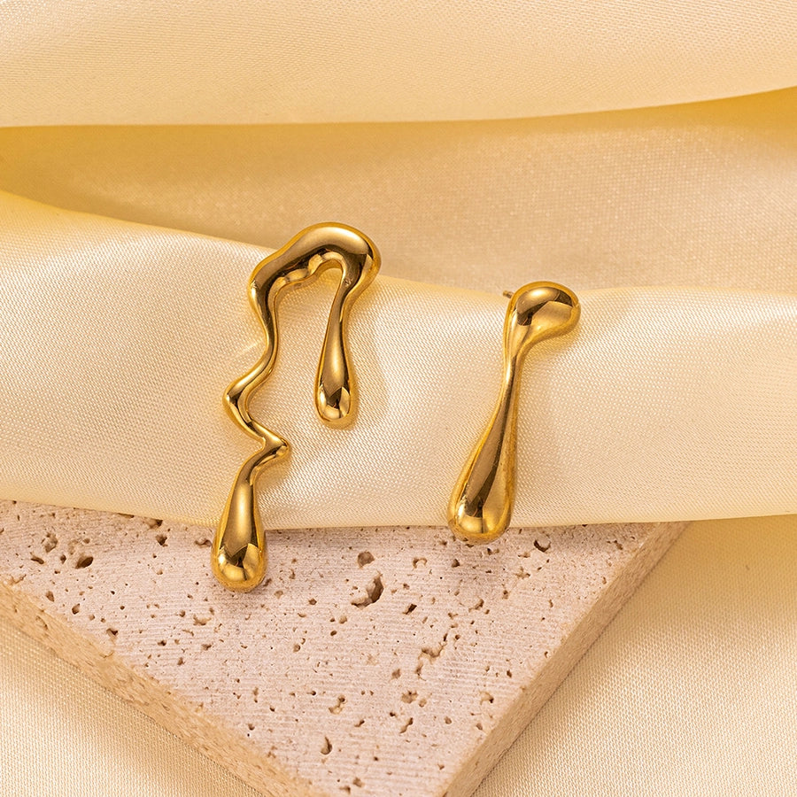 Asymmetric Water Drop Earrings [Stainless Steel, 18K Gold Plated]