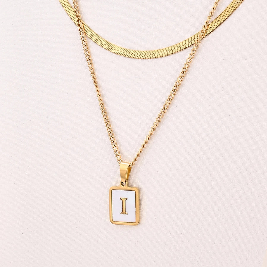 Letter RectanglePendant Necklace[304 Stainless Steel, 18K Gold Plated]