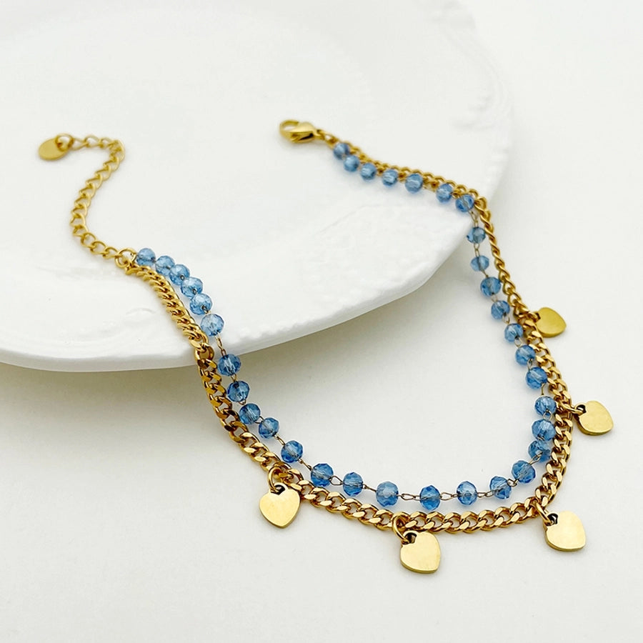 Heart Shape Blue  Crystal Anklet [304 Stainless Steel]