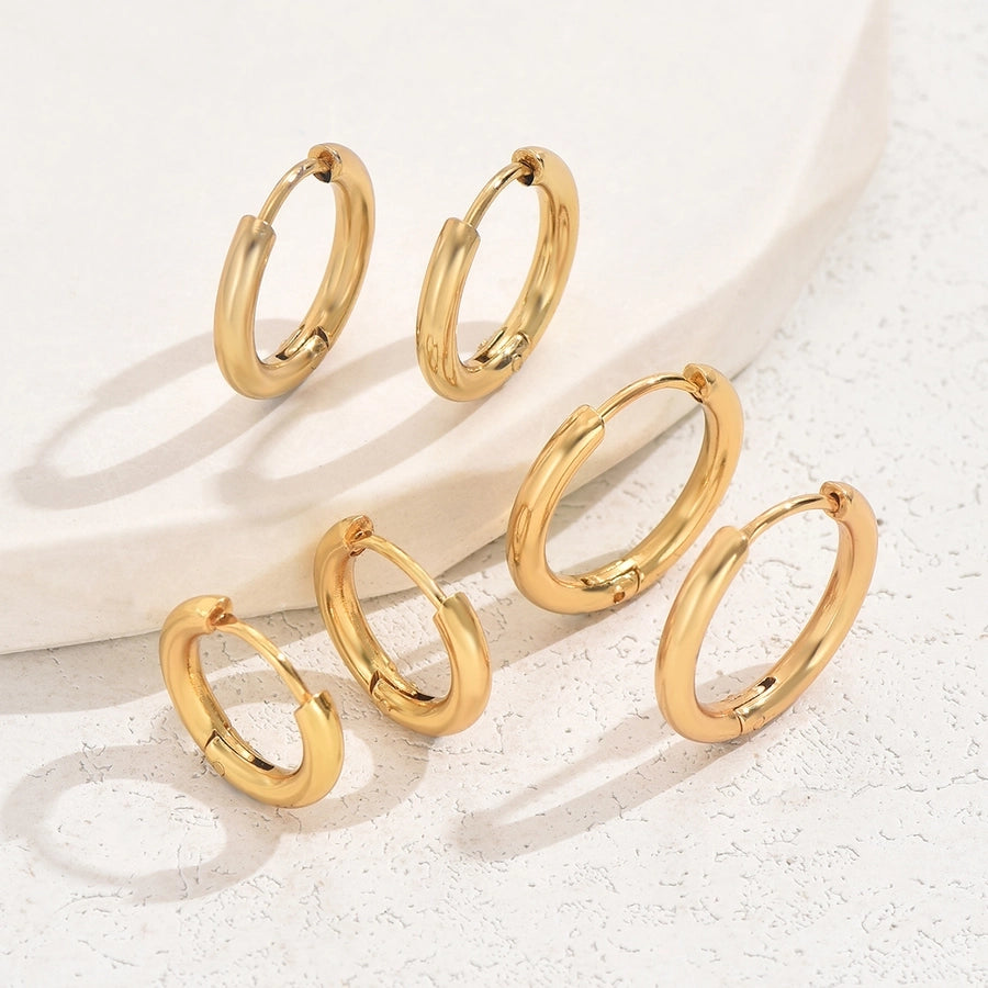 3 Pairs Hoop Earrings [201 Stainless Steel, 18K Gold Plated]