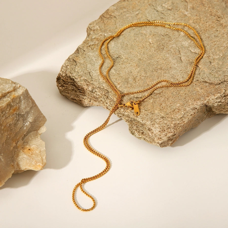 Long Double Layer Necklace [304 Stainless Steel,18K Gold Plated]