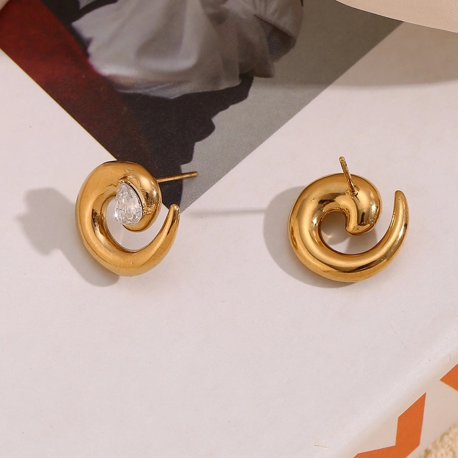 Swirl Water Droplets Spiral Plating Earrings [304 Stainless Steel,18K Gold Plated]