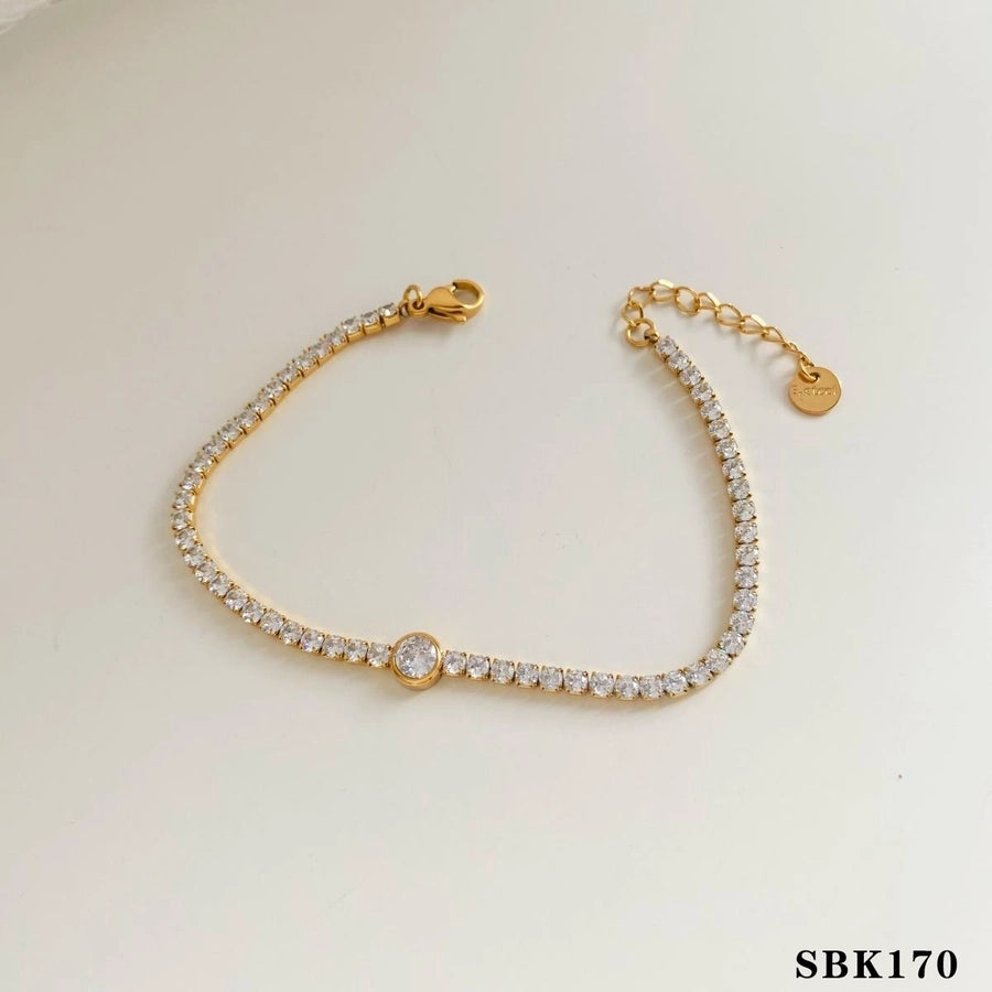 Mescola braccialetti zirconi [304 acciaio inossidabile, oro 16K placcato]