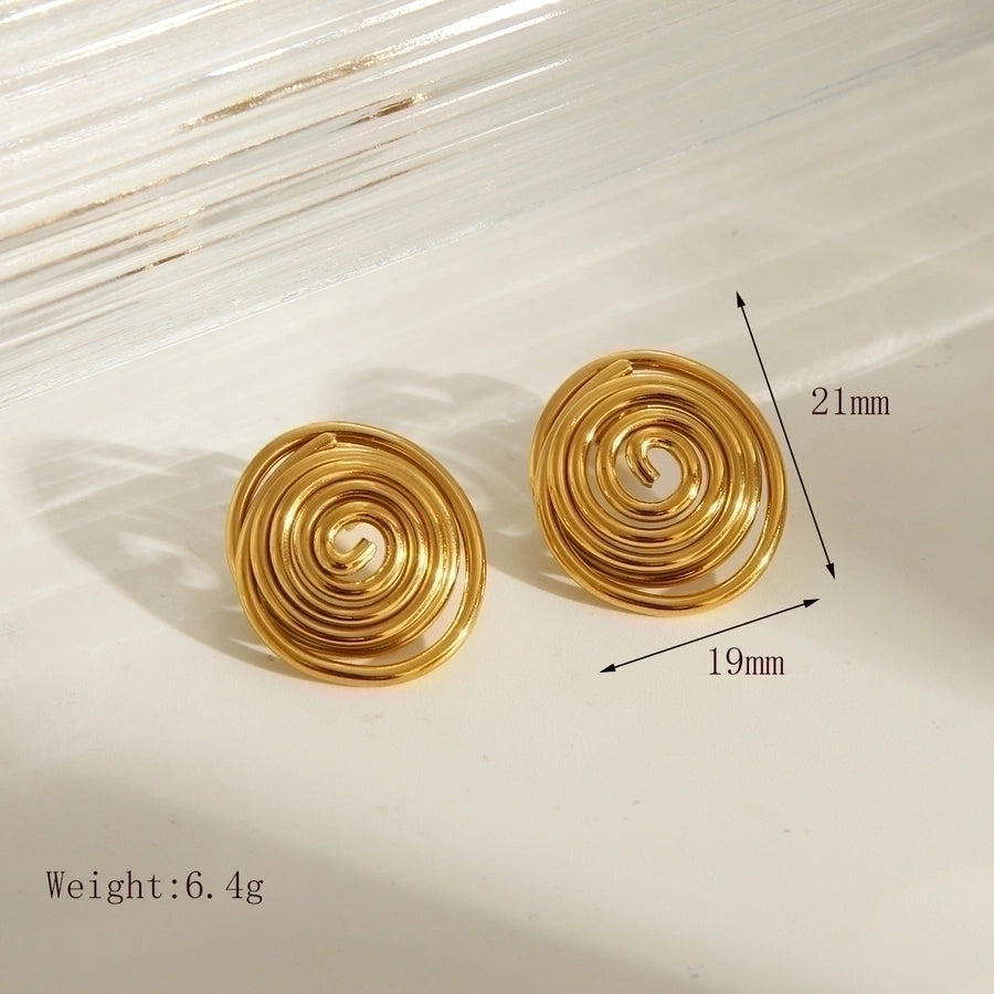 Round Spiral Earrings [304 Stainless Steel,14K Gold Plated]