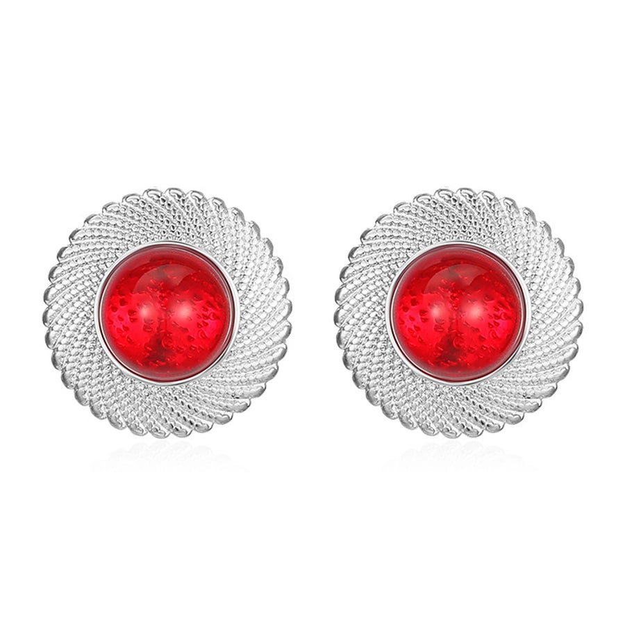 Red Gem Round Earrings [304 Stainless Steel,18K Gold Plated]