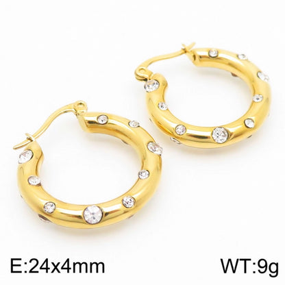 Rhinestones Hoop Earrings [304 Stainless Steel,18K Gold Plated]