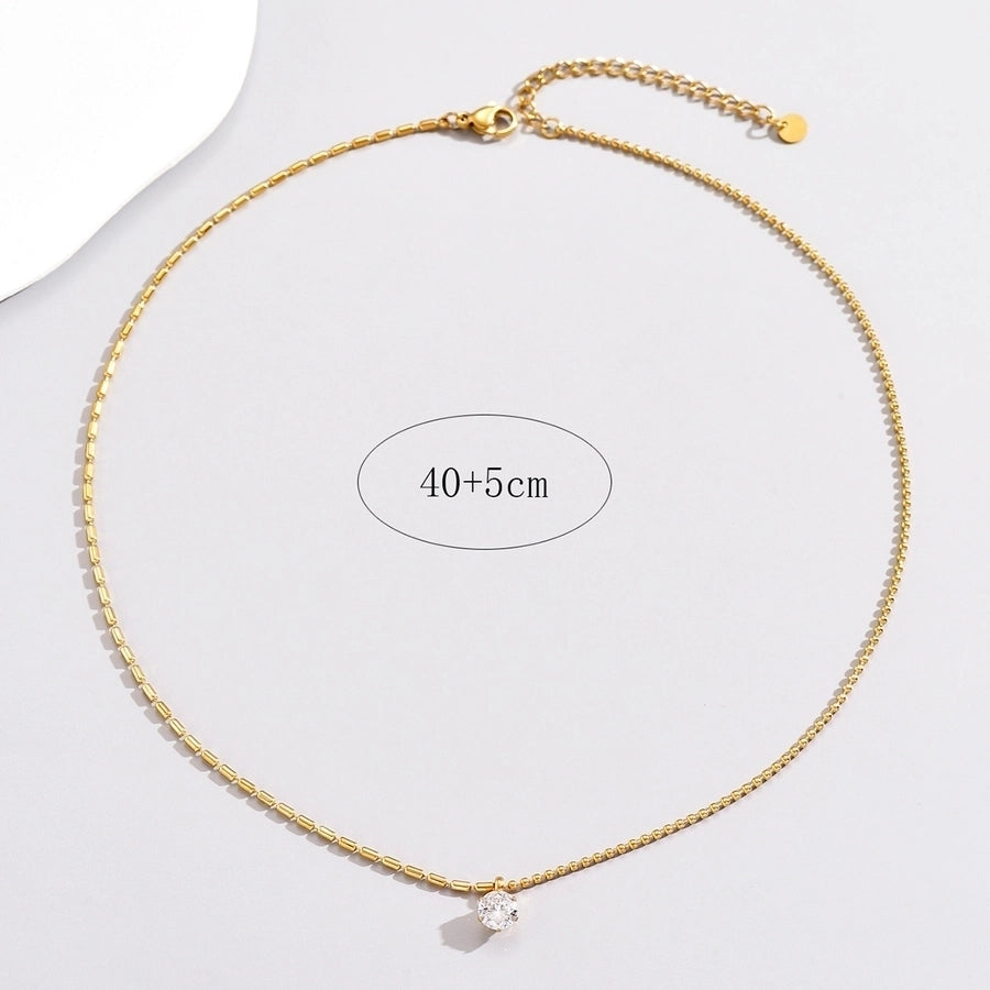 Collana zircone rotonda [acciaio inossidabile 304, oro 14K placcato]