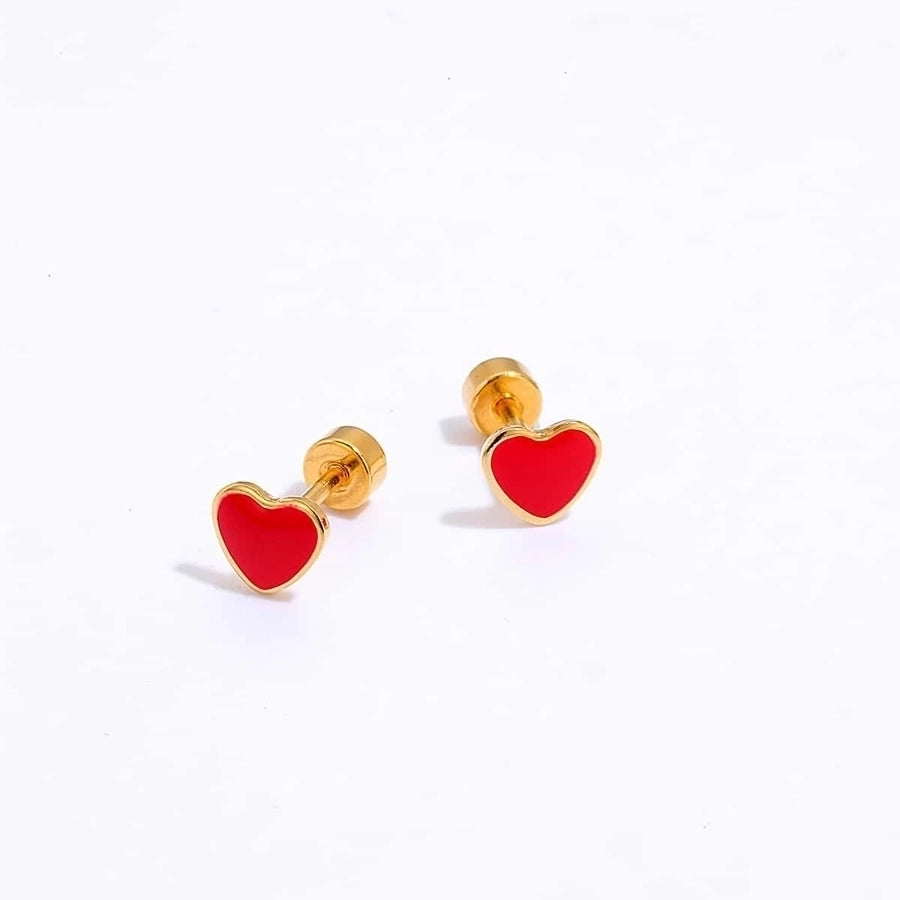 Small Colored Heart Stud Earrings [201 Stainless Steel, 18K Gold Plated]