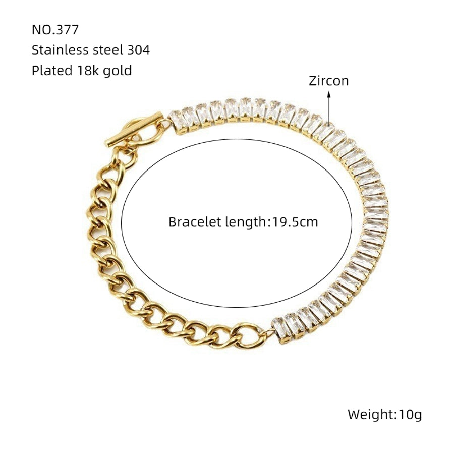 Rhinestones Chain Bracelet/Necklace [304 Stainless Steel, 18K Gold Plated]