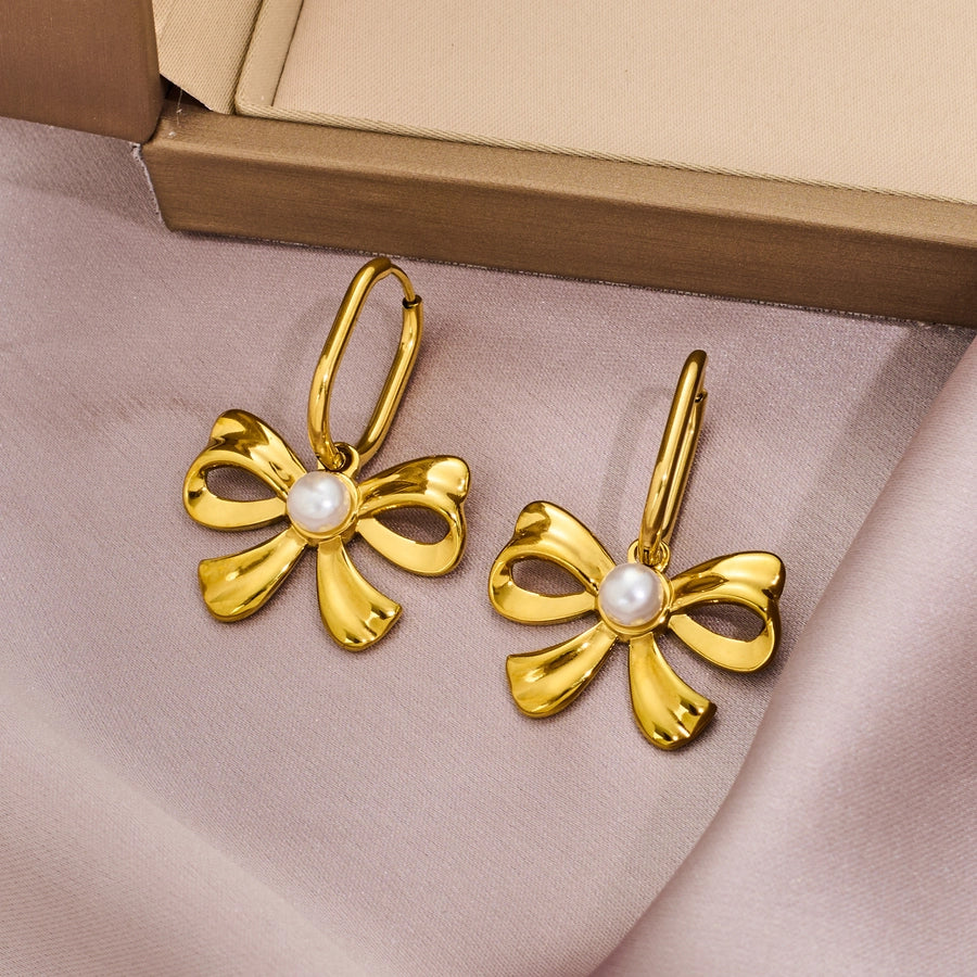 Bow Knot Drop Earrings [316 Stainless Steel,18K Gold Plated]