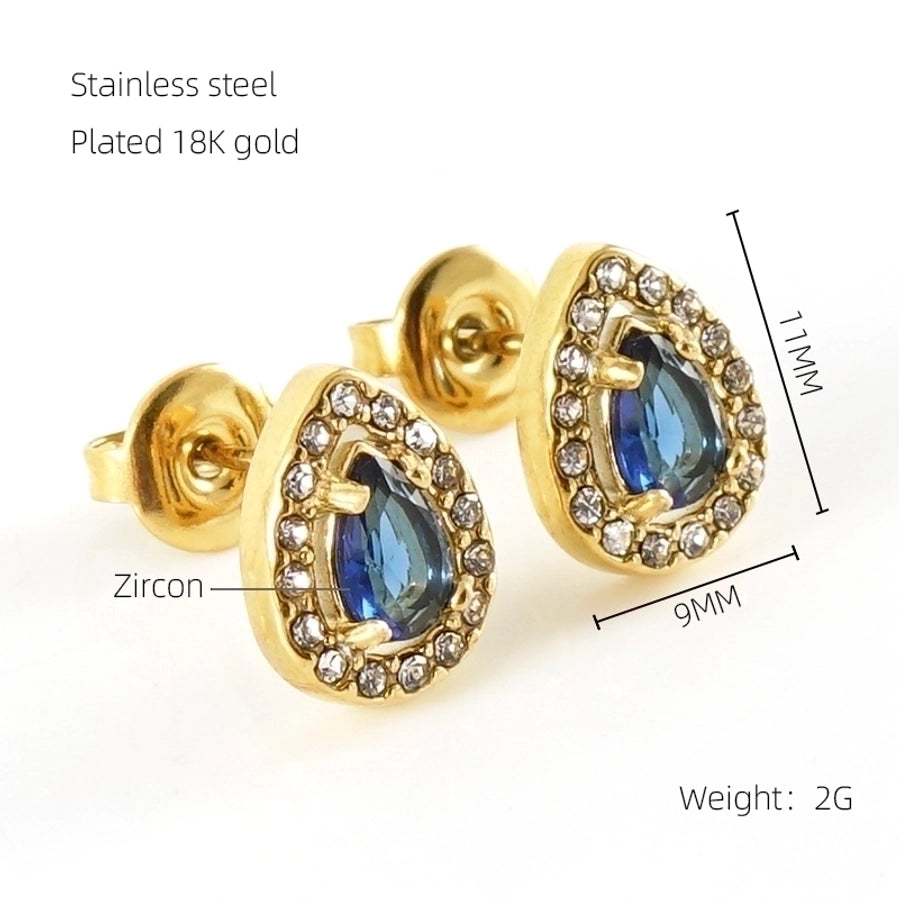 Glam Sun Water Droplets  Rhinestones Earrings [Stainless Steel,18K Gold Plated]