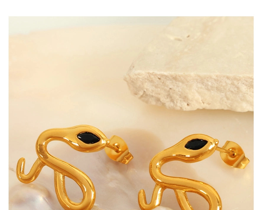 Snake Rhinestones Earrings [304 Stainless Steel,18K Gold Plated]