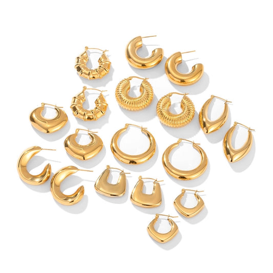 Mix Design Earrings [304 Stainless Steel,18K Gold Plated]