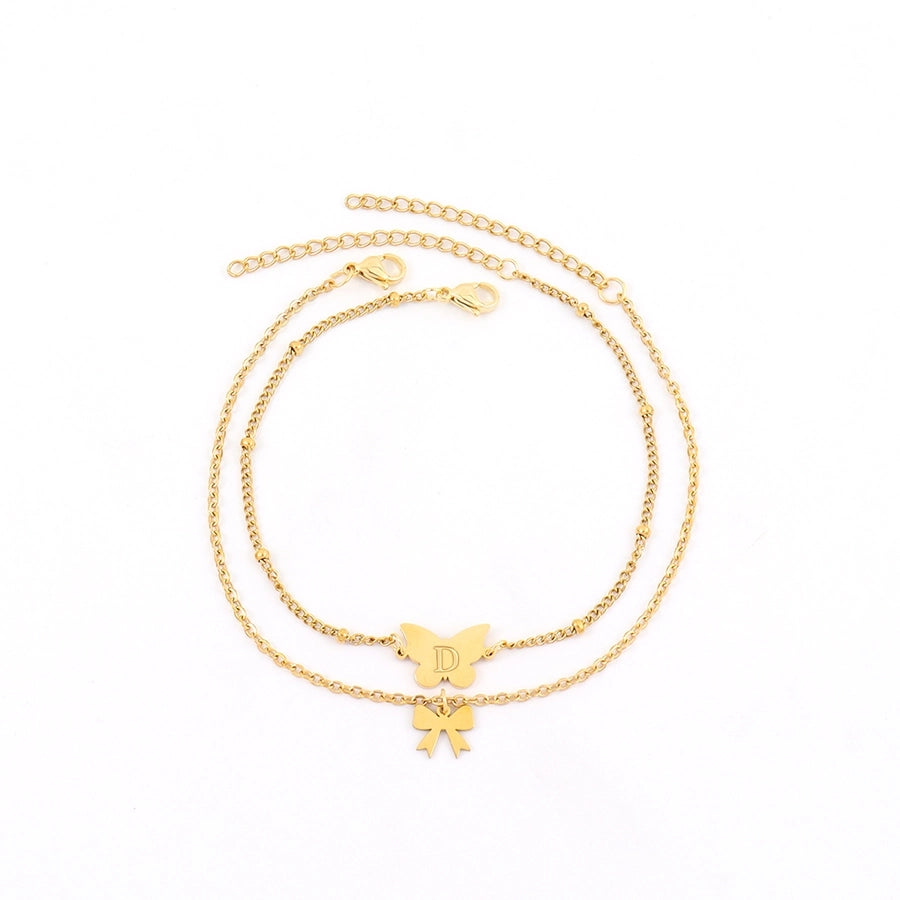 Letter Butterfly Bow Knot Anklet [201,304 Stainless Steel]