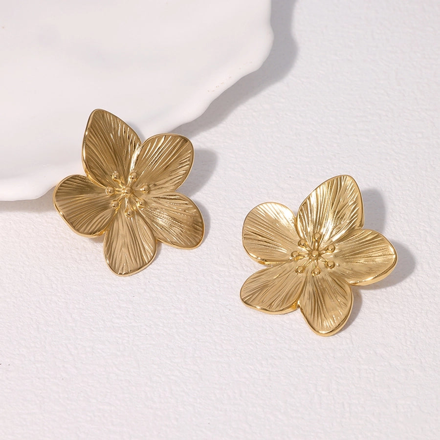 Flower Earrings [304 Stainless Steel,18K Gold Plated]