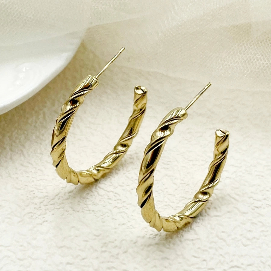 Pendientes de aro de trenza Twist [304 acero inoxidable, 14k dorado chapado]