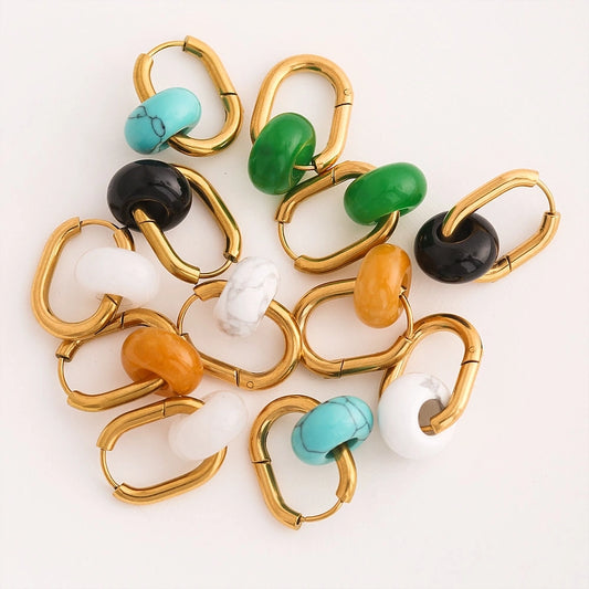 Pendientes de colores redondos [304 acero inoxidable, 18k dorado chapado]