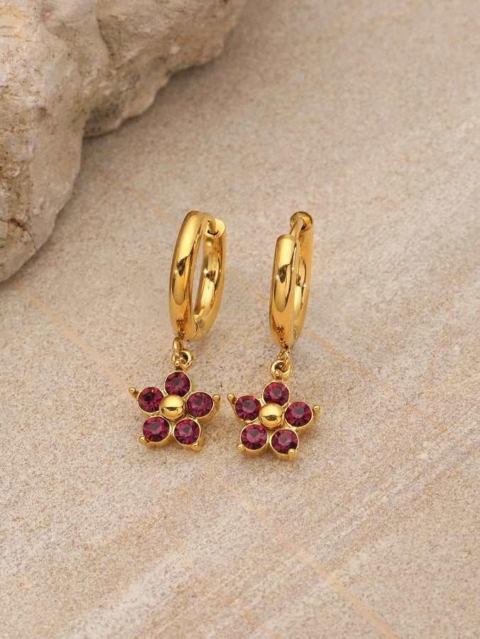 Flower Rhinestones Drop Earrings [304 Stainless Steel,18K Gold Plated]